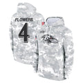 Yuxns B.Ravens #4 Zay Flowers Player Arctic Camo Salute to Service Pullover Hoodie Stitched Jerseys