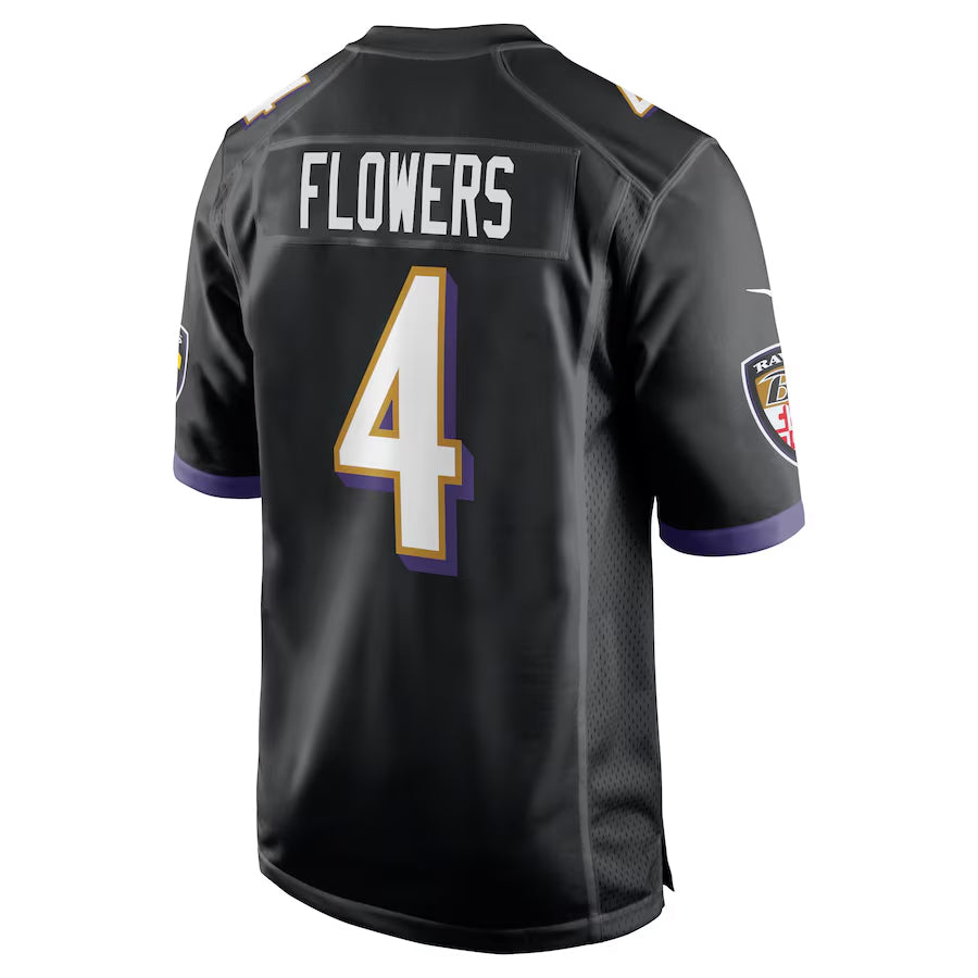 Yuxns B.Ravens #4 Zay Flowers Player Black Alternate Home Game Stitched Jerseys