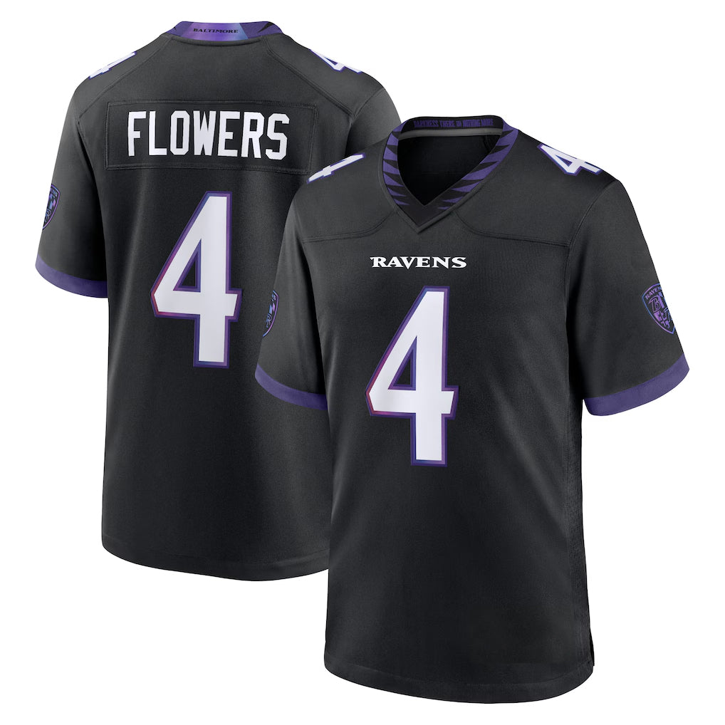 Yuxns B.Ravens #4 Zay Flowers Player Black Home Game Stitched Jerseys