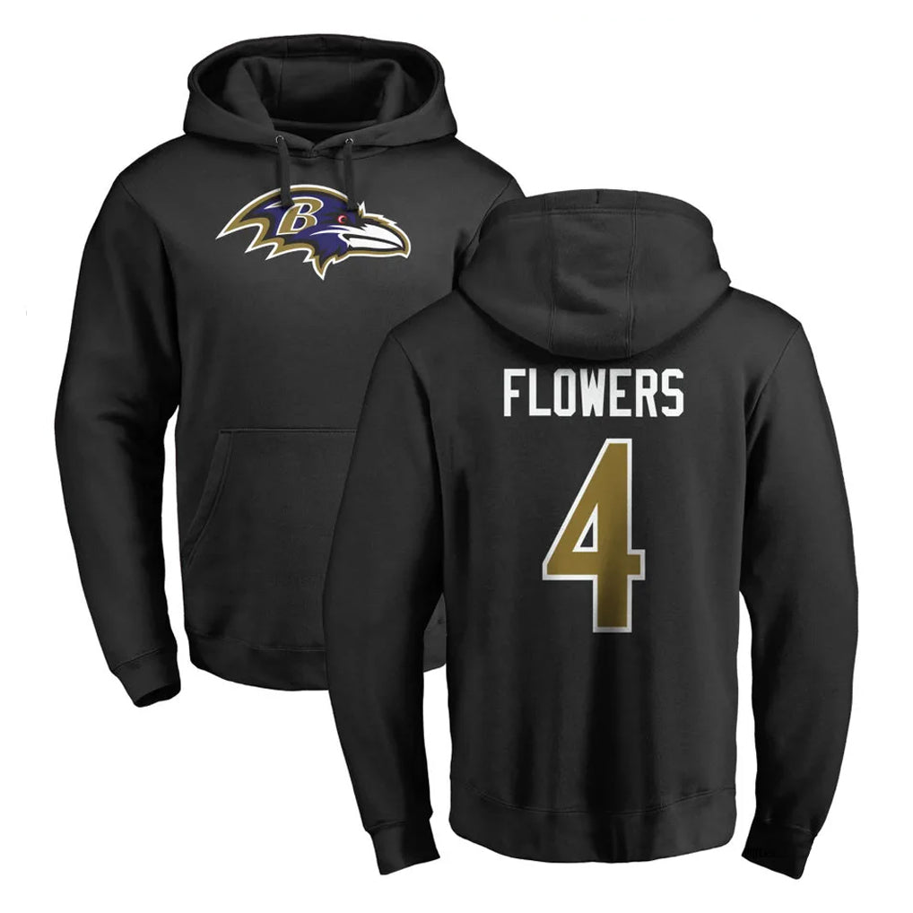 Yuxns B.Ravens #4 Zay Flowers Player Black Pullover Hoodie Stitched Jerseys