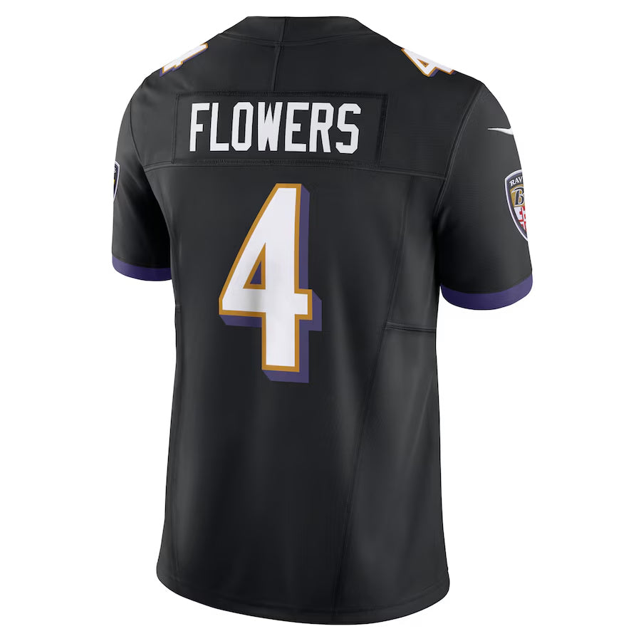 Yuxns B.Ravens #4 Zay Flowers Player Black Vapor F.U.S.E. Limited Home Game Stitched Jerseys