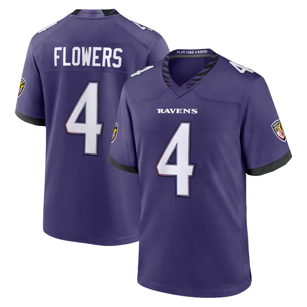 Yuxns B.Ravens #4 Zay Flowers Player Purple Home Game Stitched Jerseys