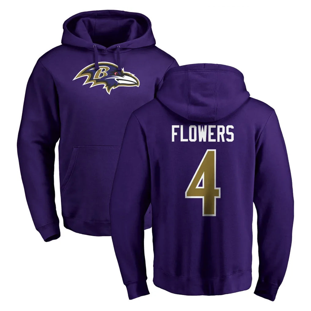 Yuxns B.Ravens #4 Zay Flowers Player Purple Salute to Service Pullover Hoodie Stitched Jerseys
