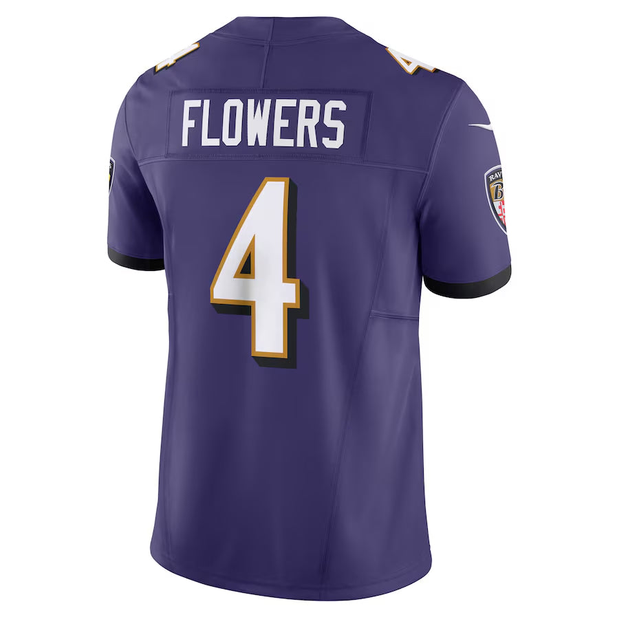 Yuxns B.Ravens #4 Zay Flowers Player Purple Vapor F.U.S.E. Limited Home Game Stitched Jerseys