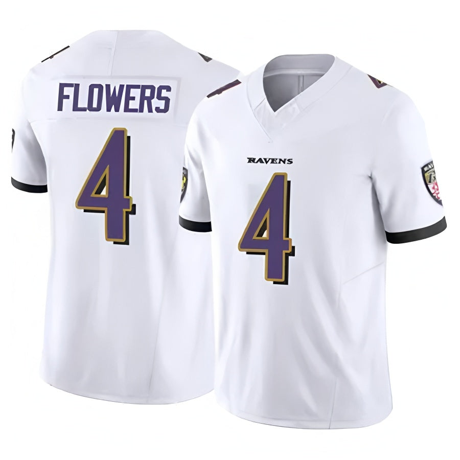 Yuxns B.Ravens #4 Zay Flowers Player White Vapor F.U.S.E. Limited Home Game Stitched Jerseys