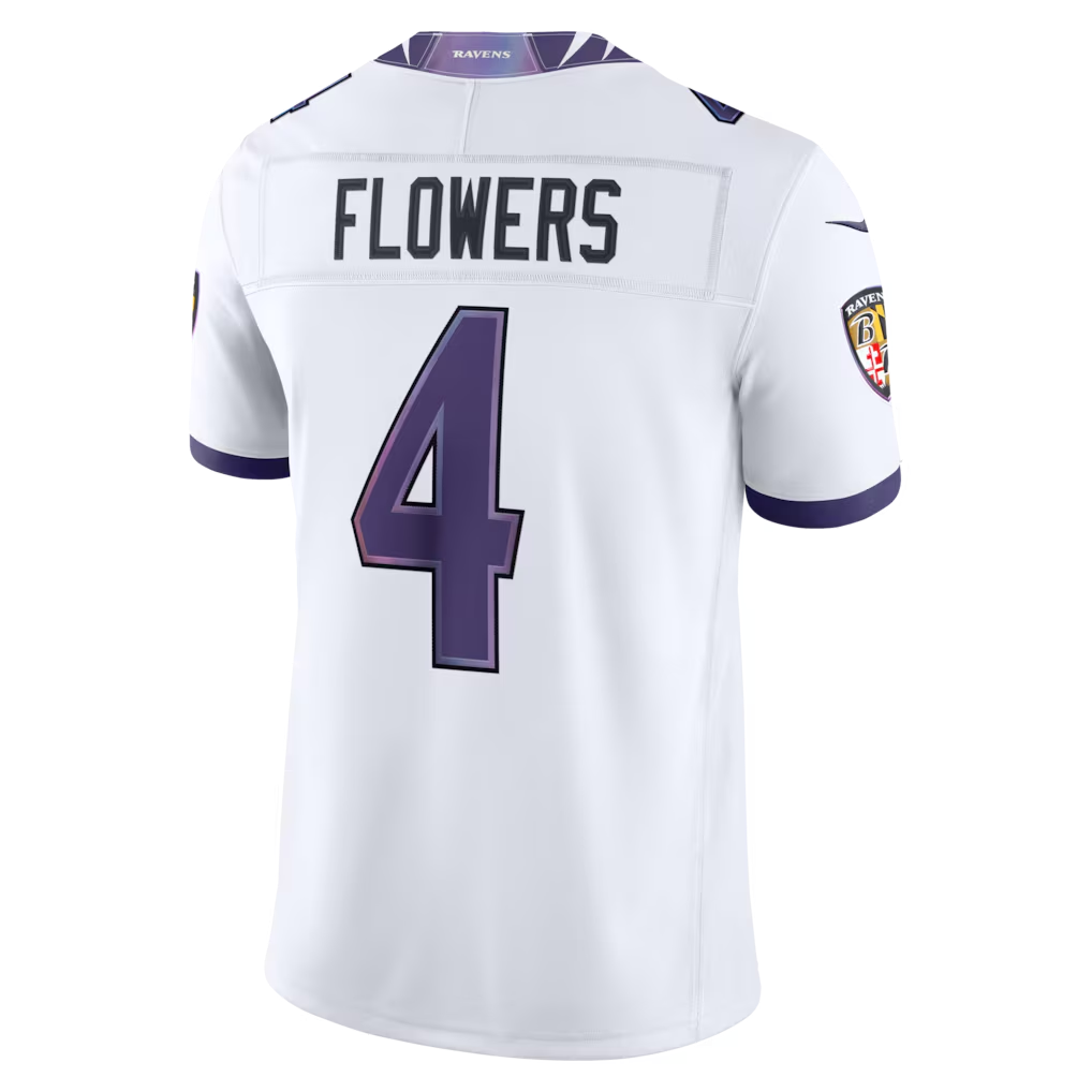 Yuxns B.Ravens #4 Zay Flowers White Vapor F.U.S.E. Stitched Limited Jerseys
