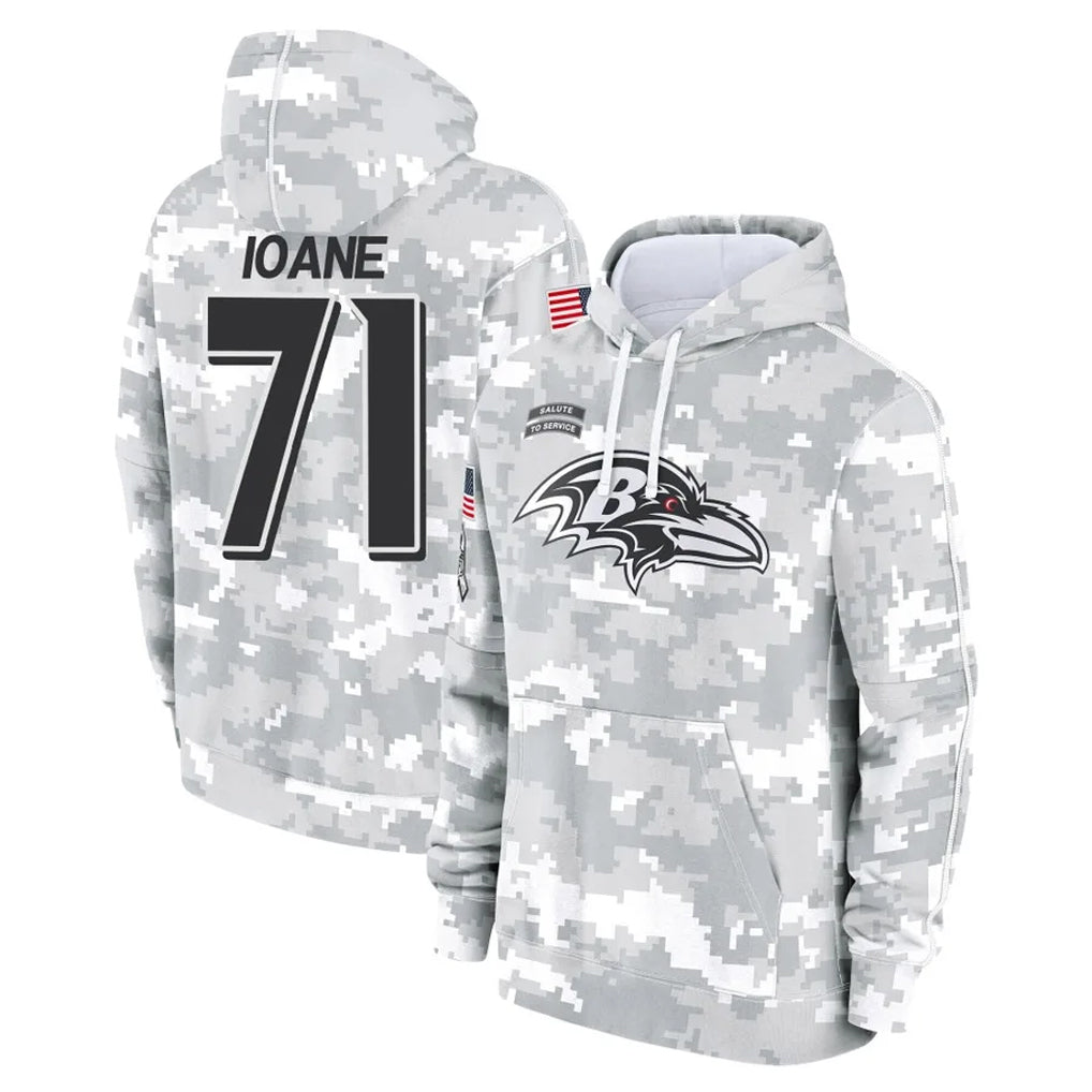 Yuxns B.Ravens #71 Olaivavega Ioane Player Arctic Camo Salute To Service Hoodie Stitched Jerseys