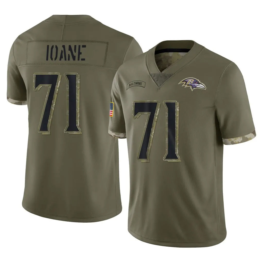 Yuxns B.Ravens #71 Olaivavega Ioane Player Olive Salute To Service Stitched Jerseys