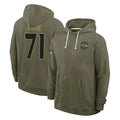 Yuxns B.Ravens #71 Olaivavega Ioane Player Olive Salute to Service Hoodie Stitched Jerseys