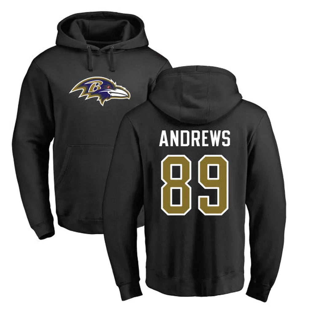 Yuxns B.Ravens #89 Mark Andrews Player Black Pullover Hoodie Stitched Jerseys