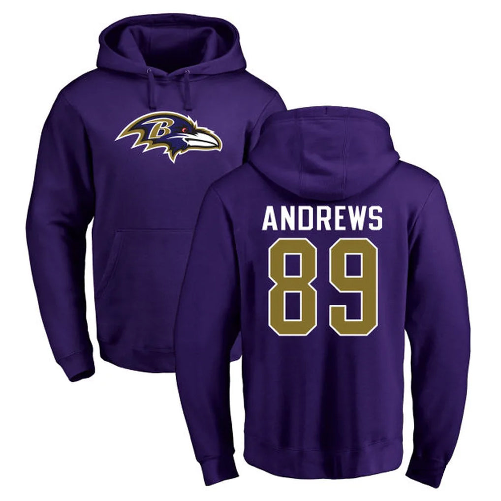 Yuxns B.Ravens #89 Mark Andrews Player Purple Salute to Service Pullover Hoodie Stitched Jerseys