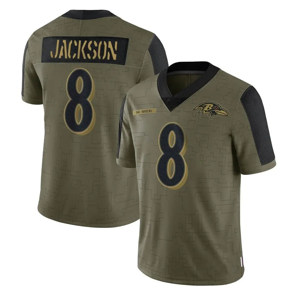 Yuxns B.Ravens #8 Lamar Jackson Player Olive Salute To Service Limited Game Stitched Jerseys