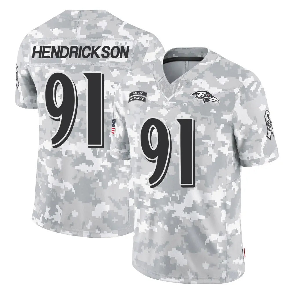Yuxns B.Ravens #91 Trey Hendrickson Player Arctic Camo Salute to Service Limited Stitched Jerseys