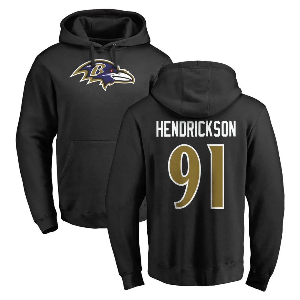 Yuxns B.Ravens #91 Trey Hendrickson Player Black Pullover Hoodie Stitched Jerseys