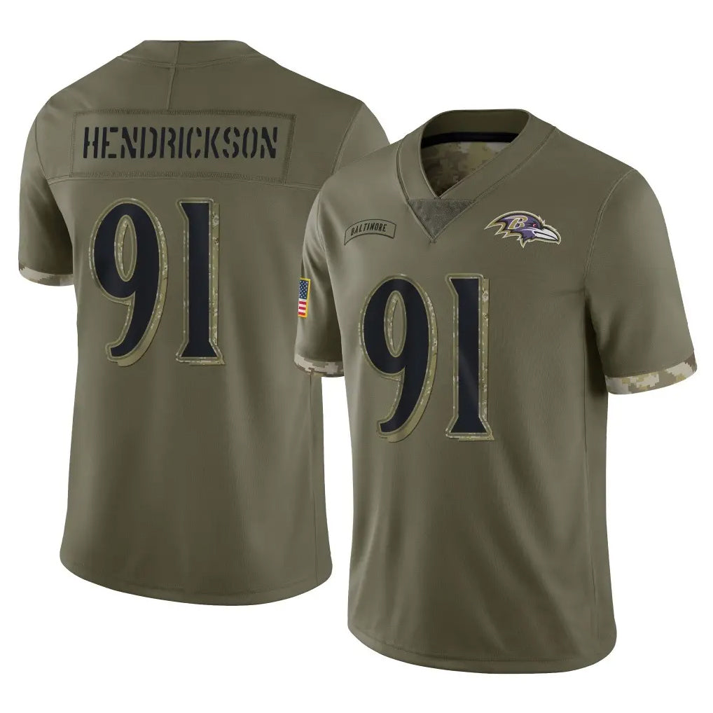 Yuxns B.Ravens #91 Trey Hendrickson Player Olive Salute To Service Limited Stitched Jerseys