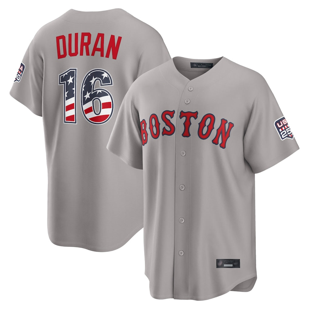 Pkot B.Red Sox #16 Jarren Duran Player Gray Road USA 250 Fourth of July Home Game Stitched Jerseys