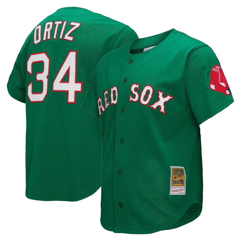 Pkot B.Red Sox #34 David Ortiz Player Green Mitchell & Ness Cooperstown Collection Mesh Home Stitched Jerseys