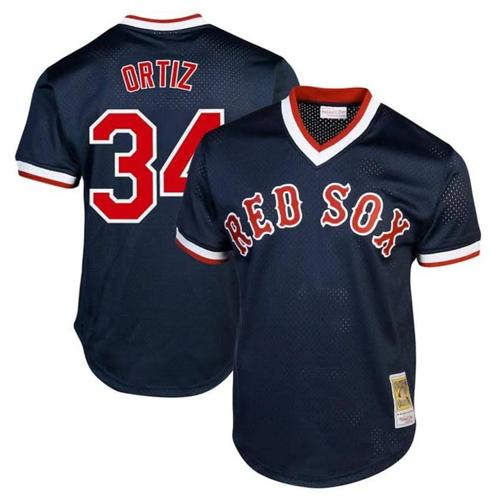 Pkot B.Red Sox #34 David Ortiz Player Navy Cooperstown Collection Mesh T-shirt Home Stitched Jerseys