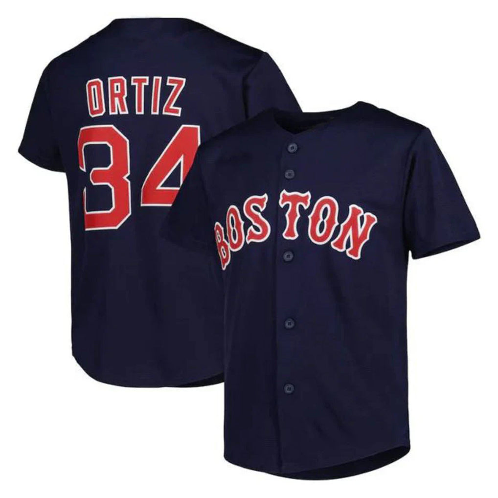 Pkot B.Red Sox #34 David Ortiz Player Navy Mitchell & Ness Cooperstown Collection Mesh Home Stitched Jerseys