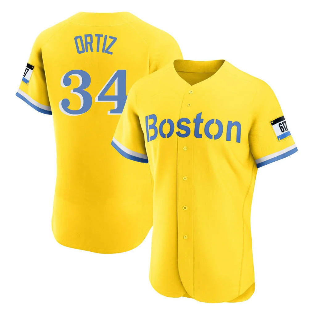 Pkot B.Red Sox #34 David Ortiz Player Yellow Limited Elite Home Game Stitched Jerseys