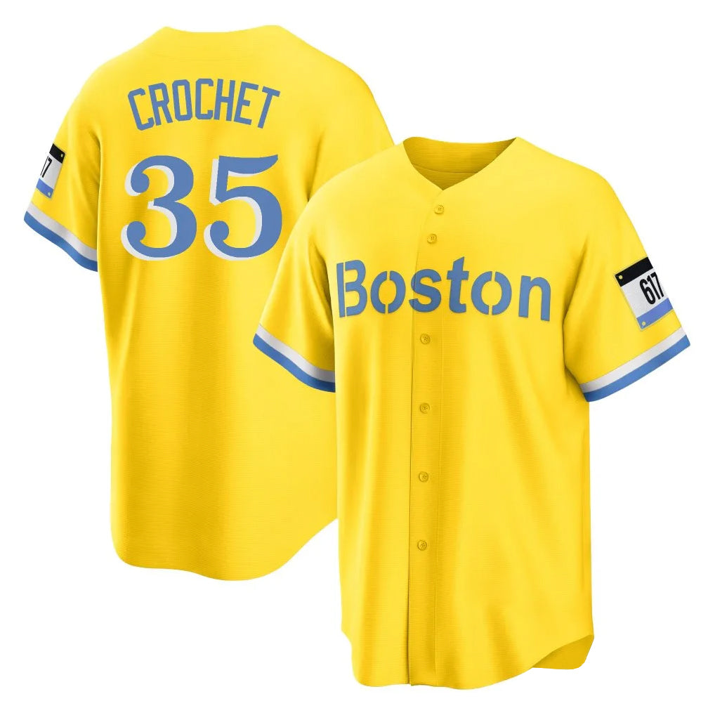 Pkot B.Red Sox #35 Garrett Crochet Player Yellow Home Game Stitched Jerseys