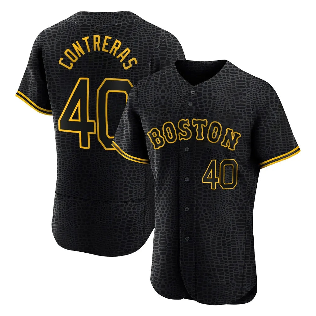 Pkot B.Red Sox #40 Willson Contreras Player Black Snake Skin City Limited Elite Home Stitched Jerseys