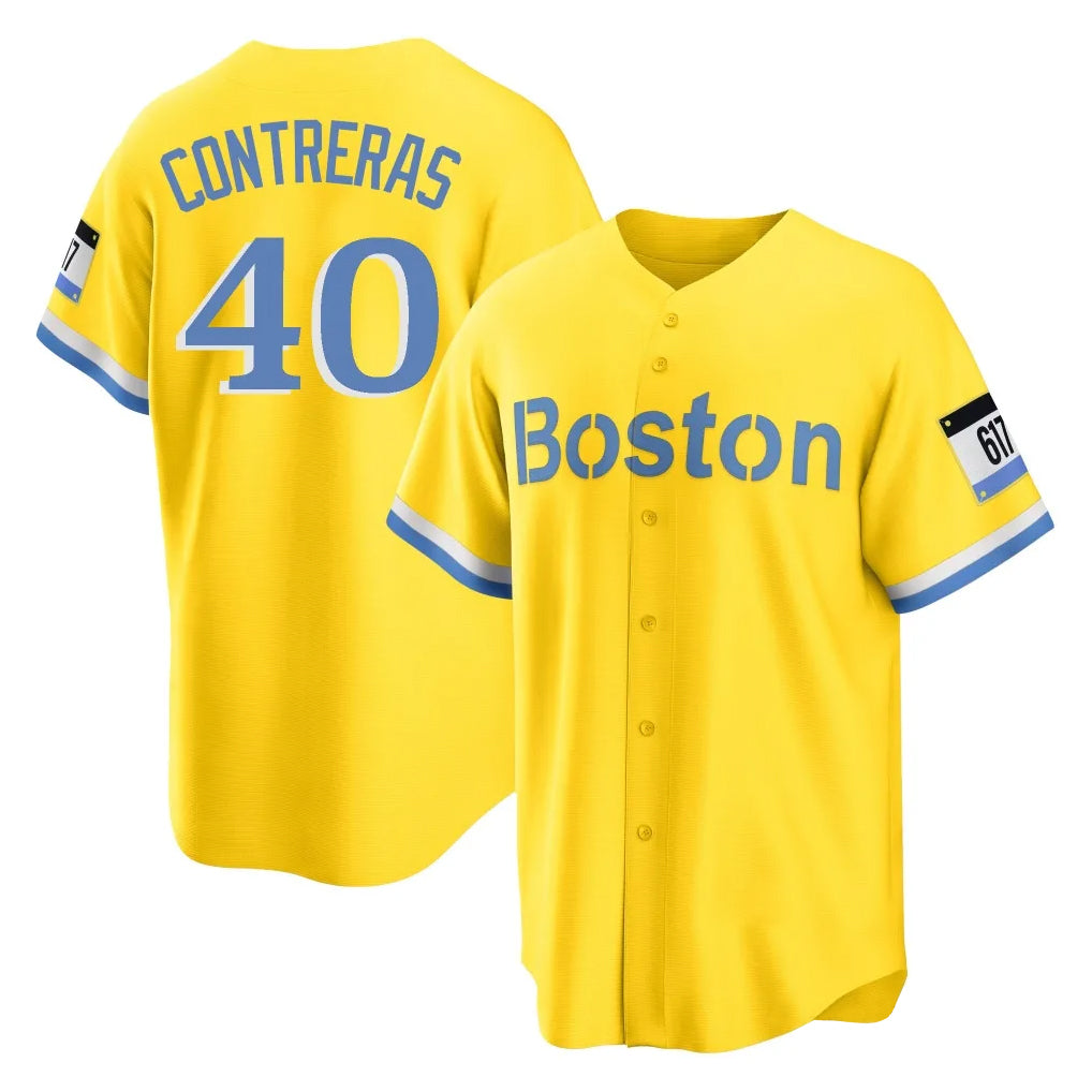 Pkot B.Red Sox #40 Willson Contreras Player Yellow Home Game Stitched Jerseys