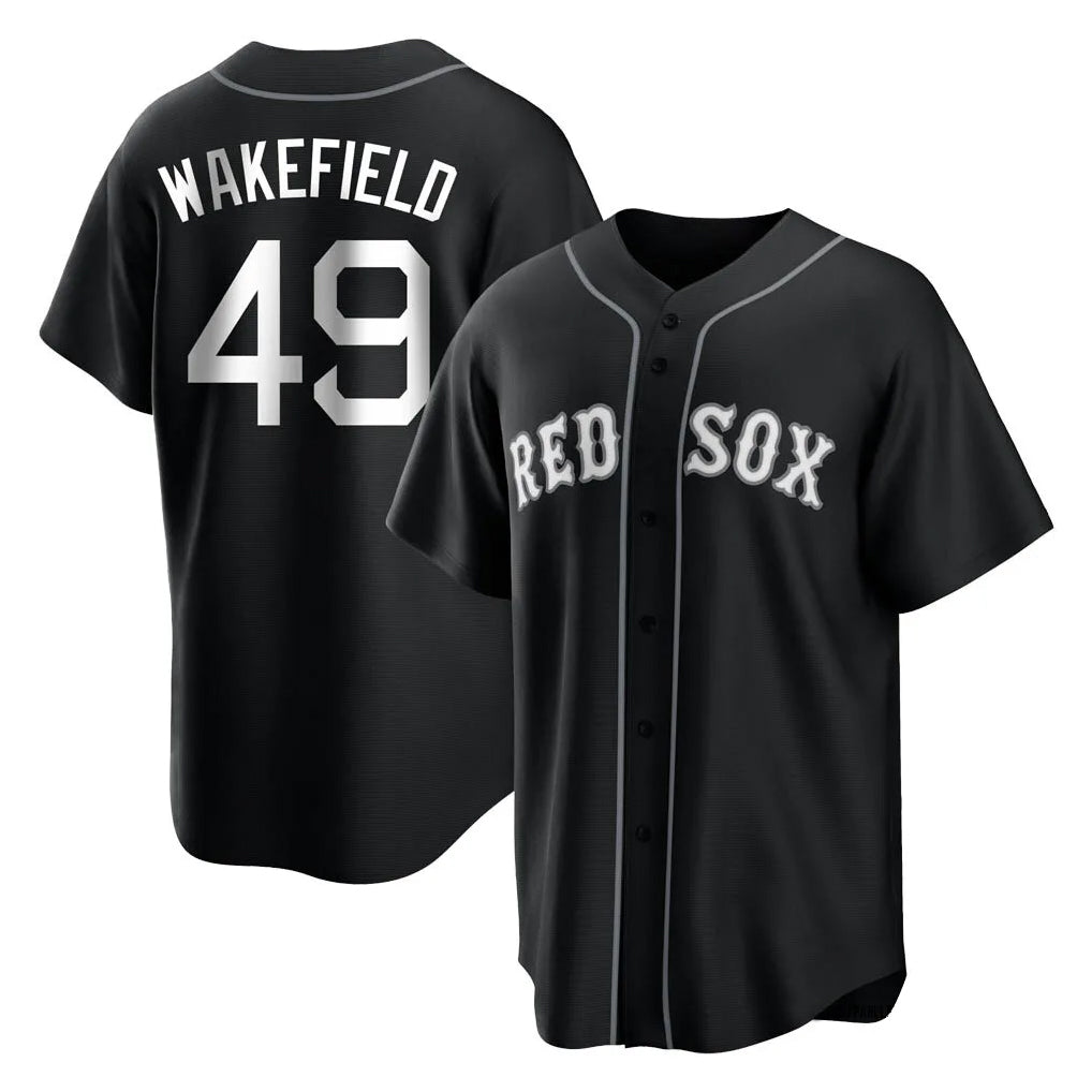 Pkot B.Red Sox #49 Tim Wakefield Player Black Home Game Stitched Jerseys