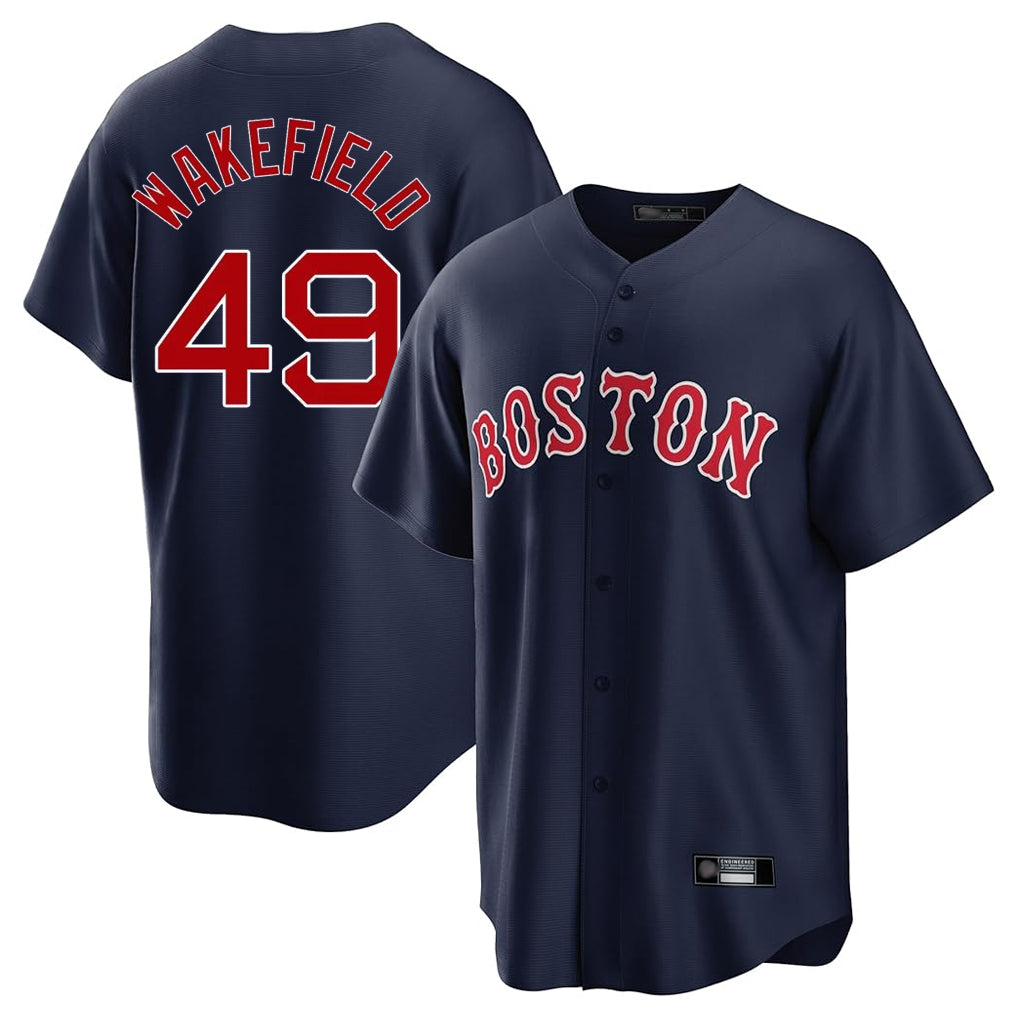Pkot B.Red Sox #49 Tim Wakefield Player Navy Home Game Stitched Jerseys