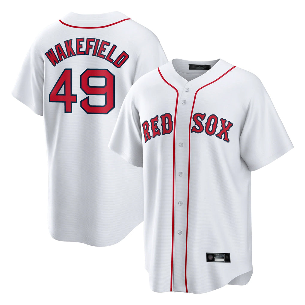 Pkot B.Red Sox #49 Tim Wakefield Player White Home Game Stitched Jerseys