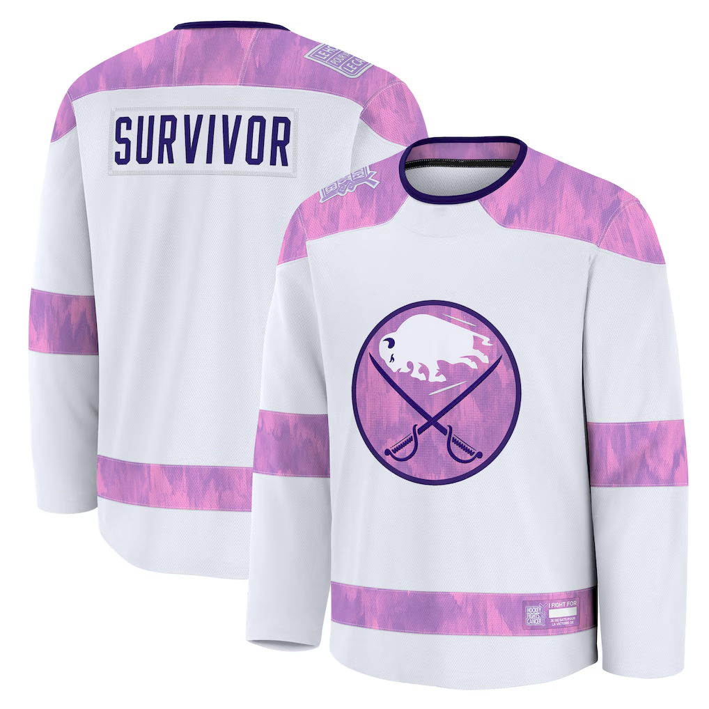Yuxns B.Sabres White Hockey Fights Cancer Survivor Practice Stitched Jerseys