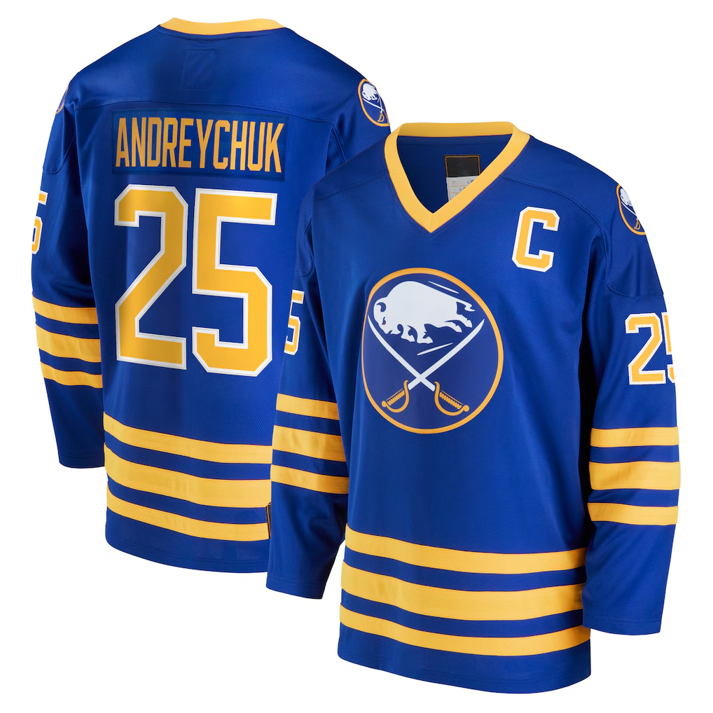 Yuxns B.Sabres #25 Dave Andreychuk Royal Breakaway Retired Player Stitched Jerseys