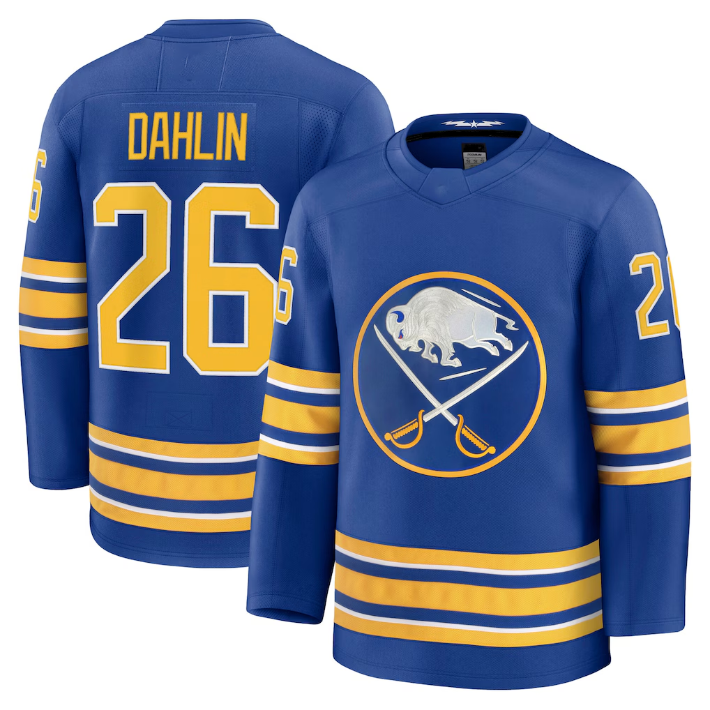 Yuxns B.Sabres #26 Rasmus Dahlin Royal Home Premium Stitched Jerseys