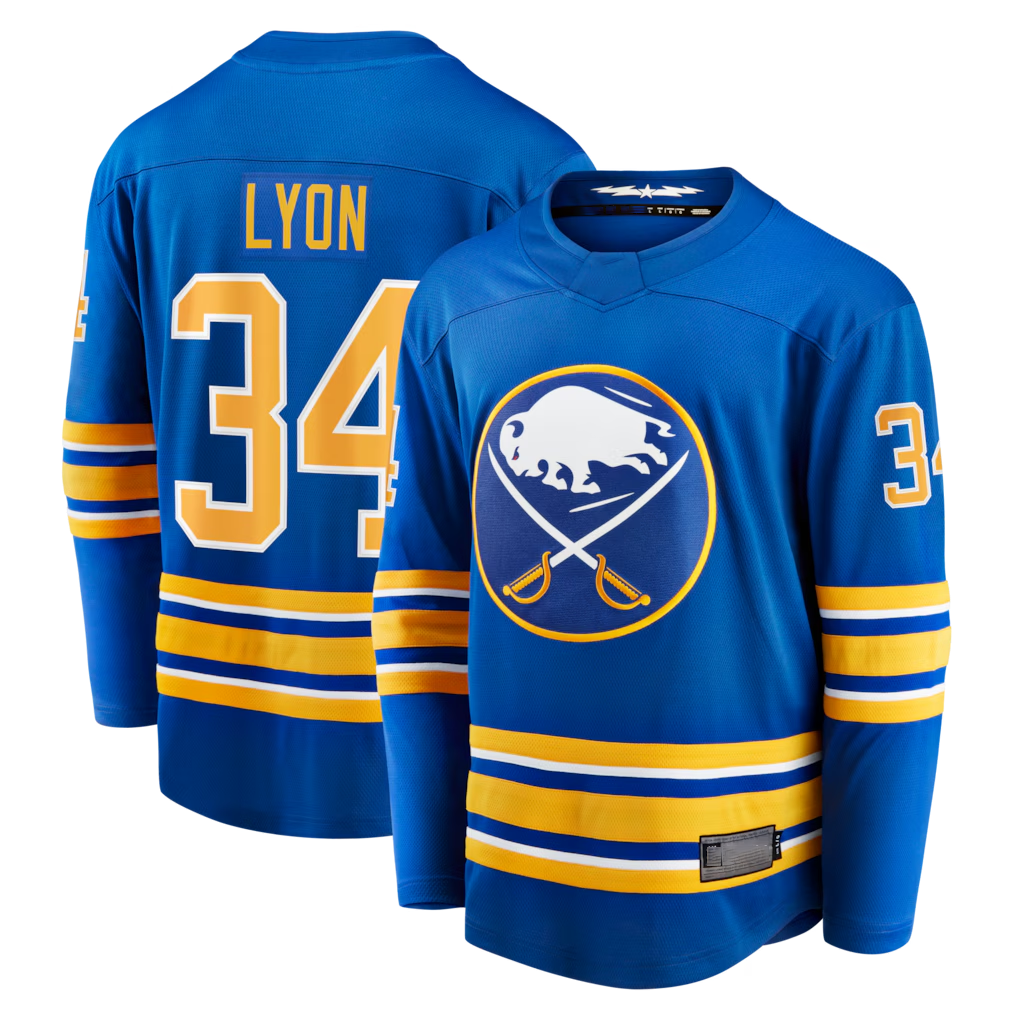 Yuxns B.Sabres #34 Alex Lyon Royal Home Breakaway Stitched Jerseys