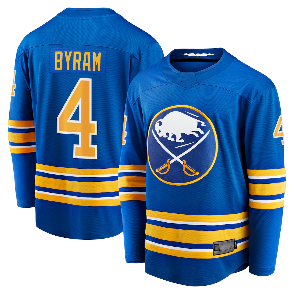 Yuxns B.Sabres #4 Bowen Byram Royal Home Breakaway Stitched Jerseys