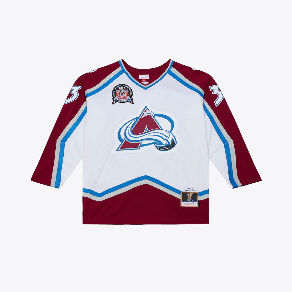 Yuxns C.Avalanche Patrick Roy Mitchell & Ness White 1995 Power Play Jerseys