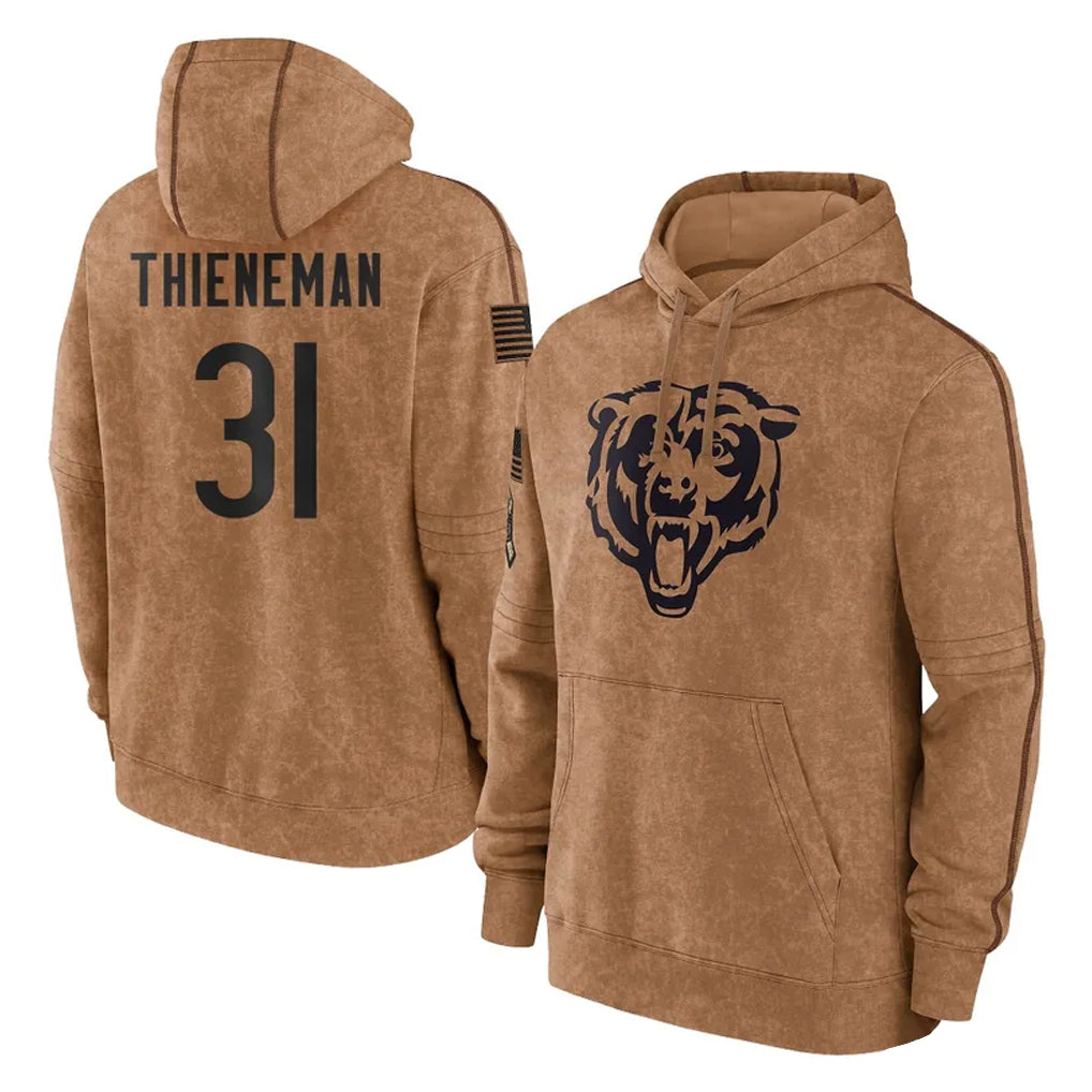 Yuxns C.Bears #31 Dillon Thieneman Player Brown Salute to Service Pullover Hoodies Limited Stitched Jerseys