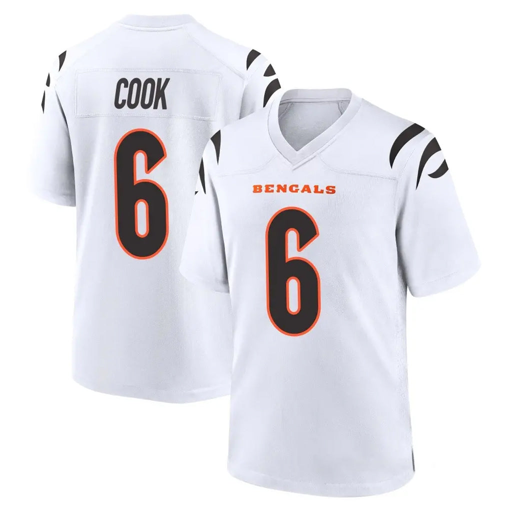 Yuxns C.Bengals #6 Brian Cook Player White Home Game Stitched Jerseys