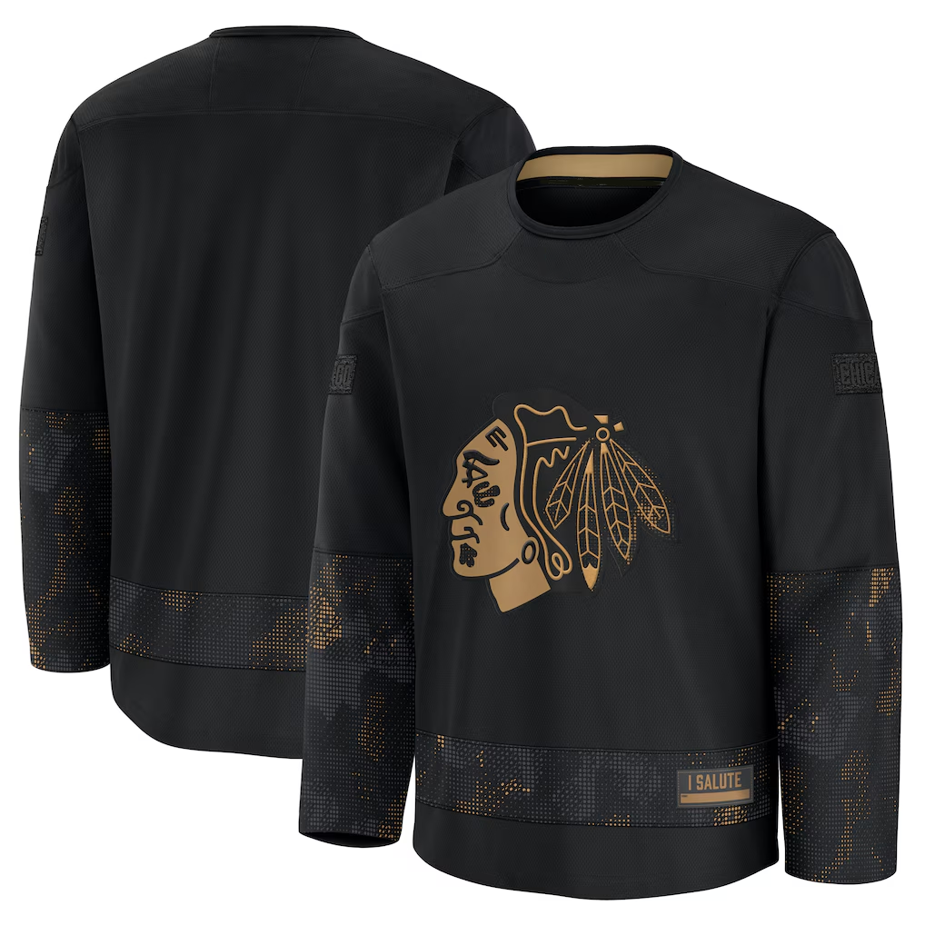 Yuxns C.Blackhawks Black 2024 Military Appreciation Practice Jerseys