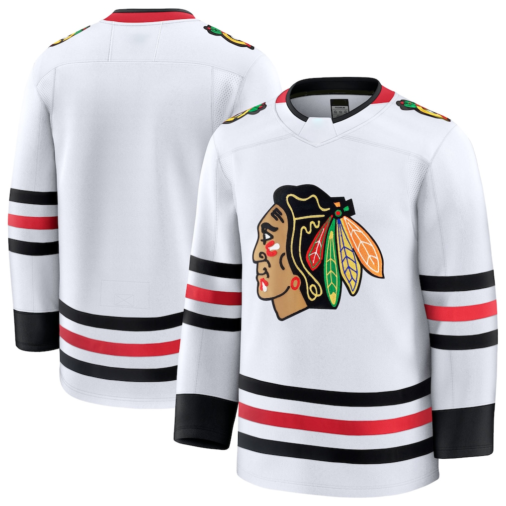 Yuxns C.Blackhawks White Away Premium Jerseys