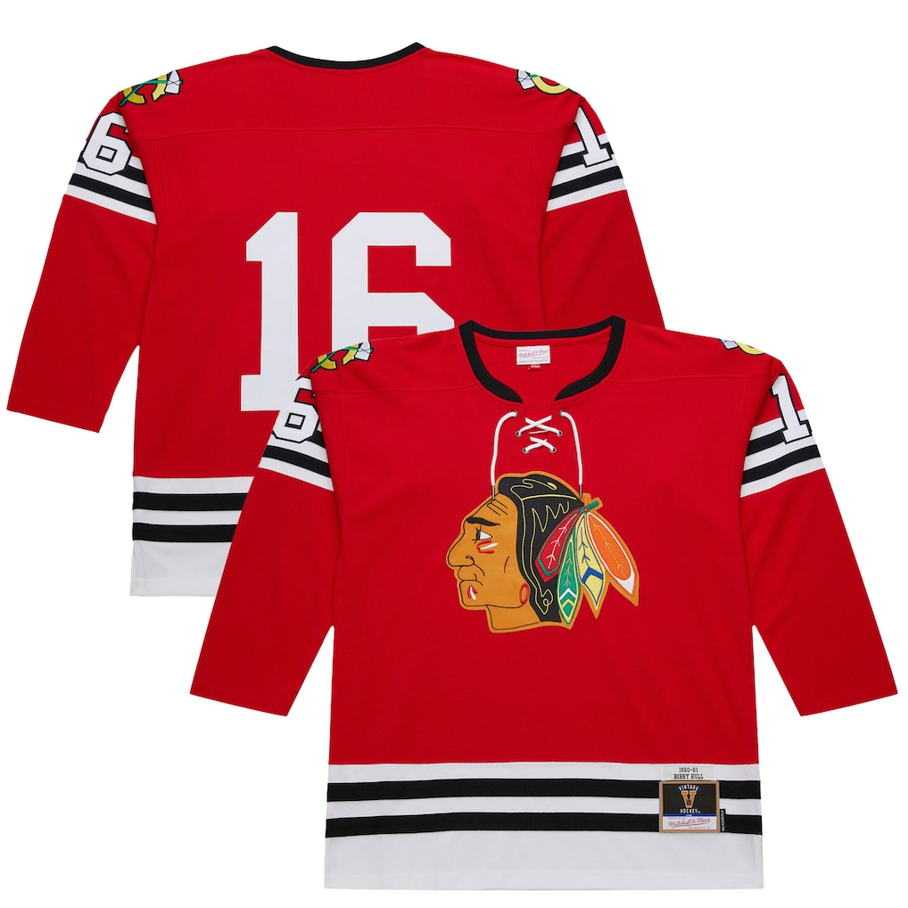 Yuxns C.Blackhawks #16 Bobby Hull Scarlet 1960-61 Power Play Jerseys