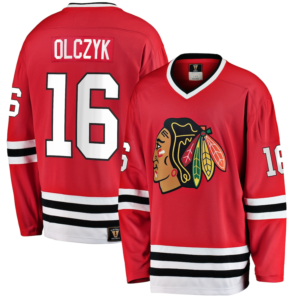 Yuxns C.Blackhawks #16 Eddie Olczyk Red Premier Breakaway Retired Player Jerseys