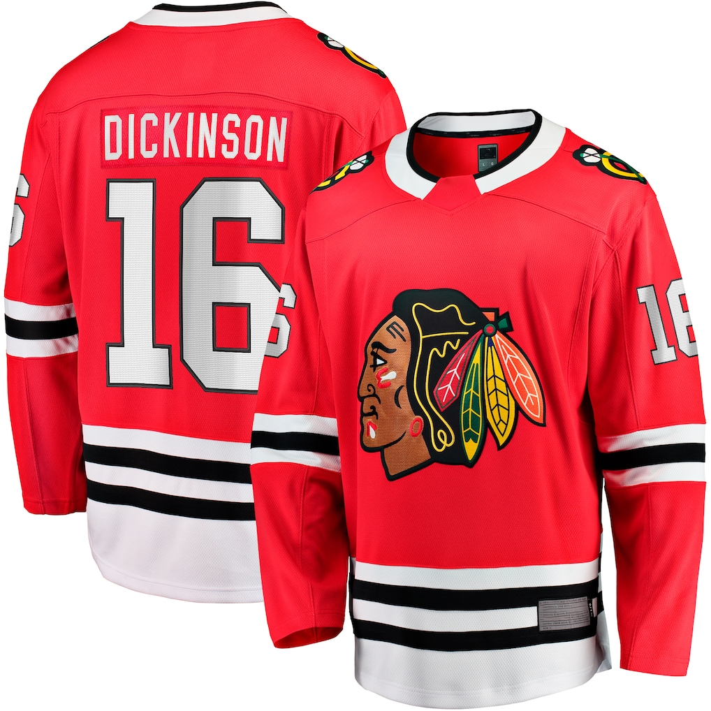 Yuxns C.Blackhawks #16 Jason Dickinson Red Home Breakaway Jerseys