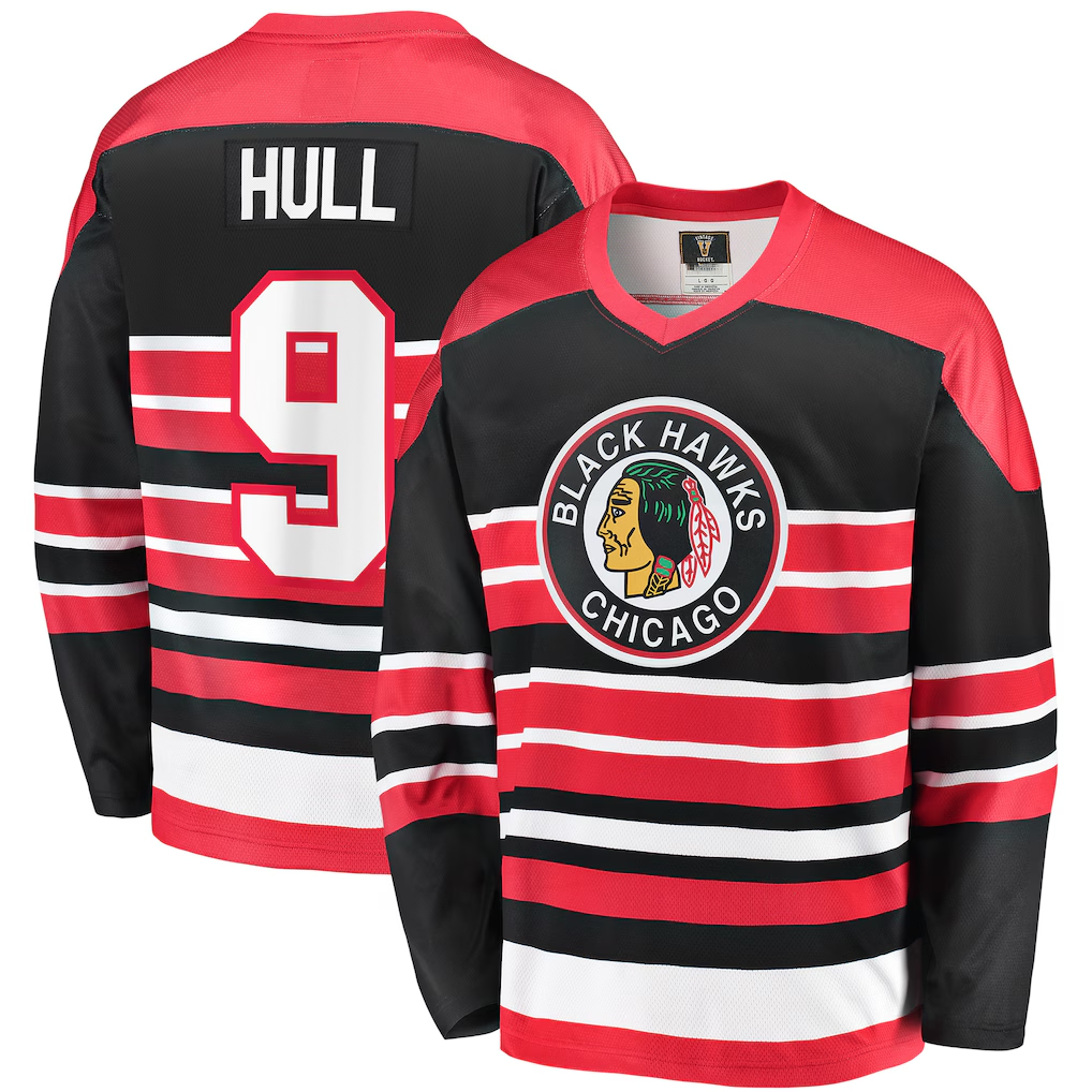 Yuxns C.Blackhawks #9 Bobby Hull Red Premier Breakaway Retired Player Jerseys