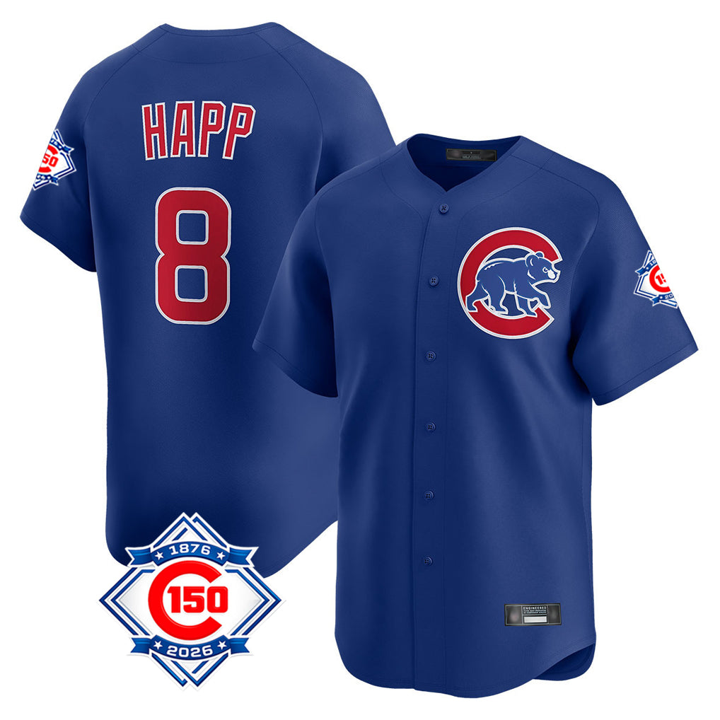 Yuxns C.Cubs #8 Ian Happ Player Royal 150th Anniversary Limited Home Stitched Jerseys