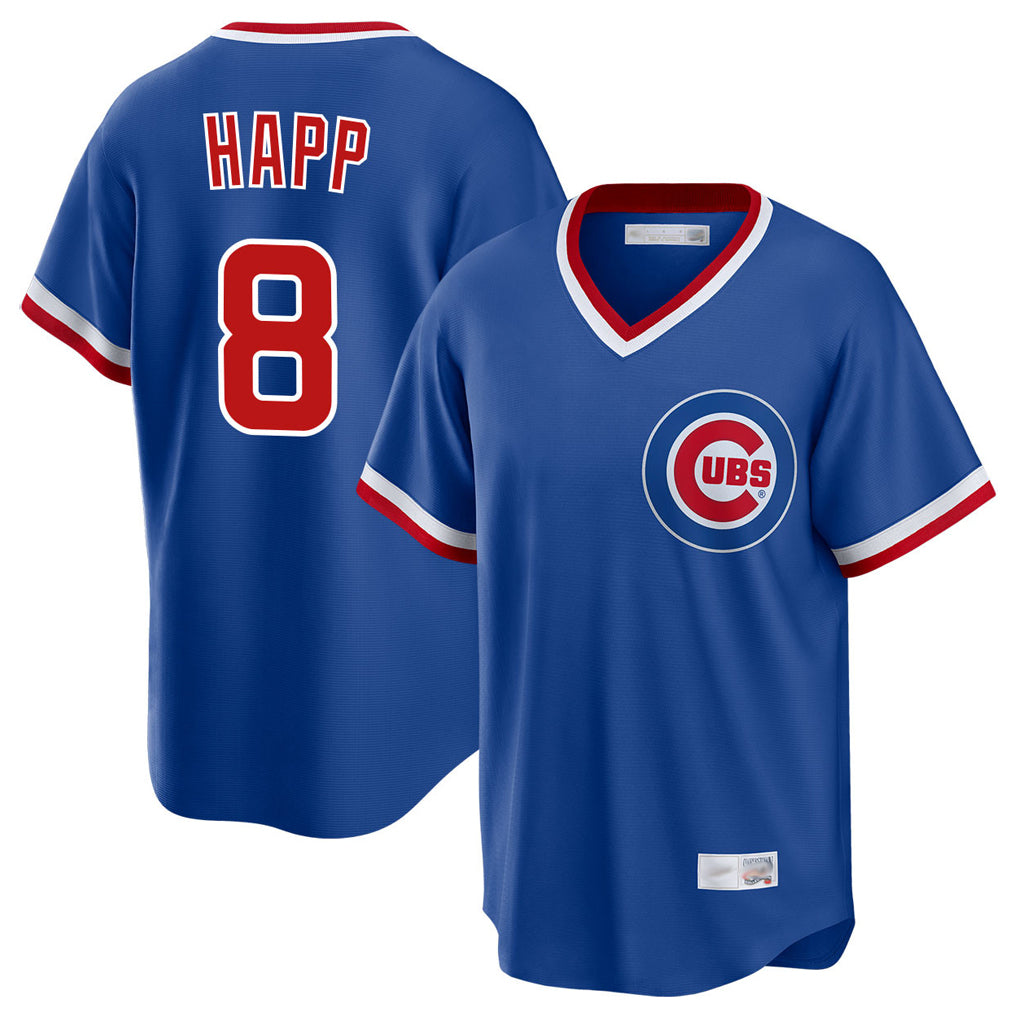 Yuxns C.Cubs #8 Ian Happ Player Royal T-shirt Cooperstown Collection Limited Stitched Jerseys