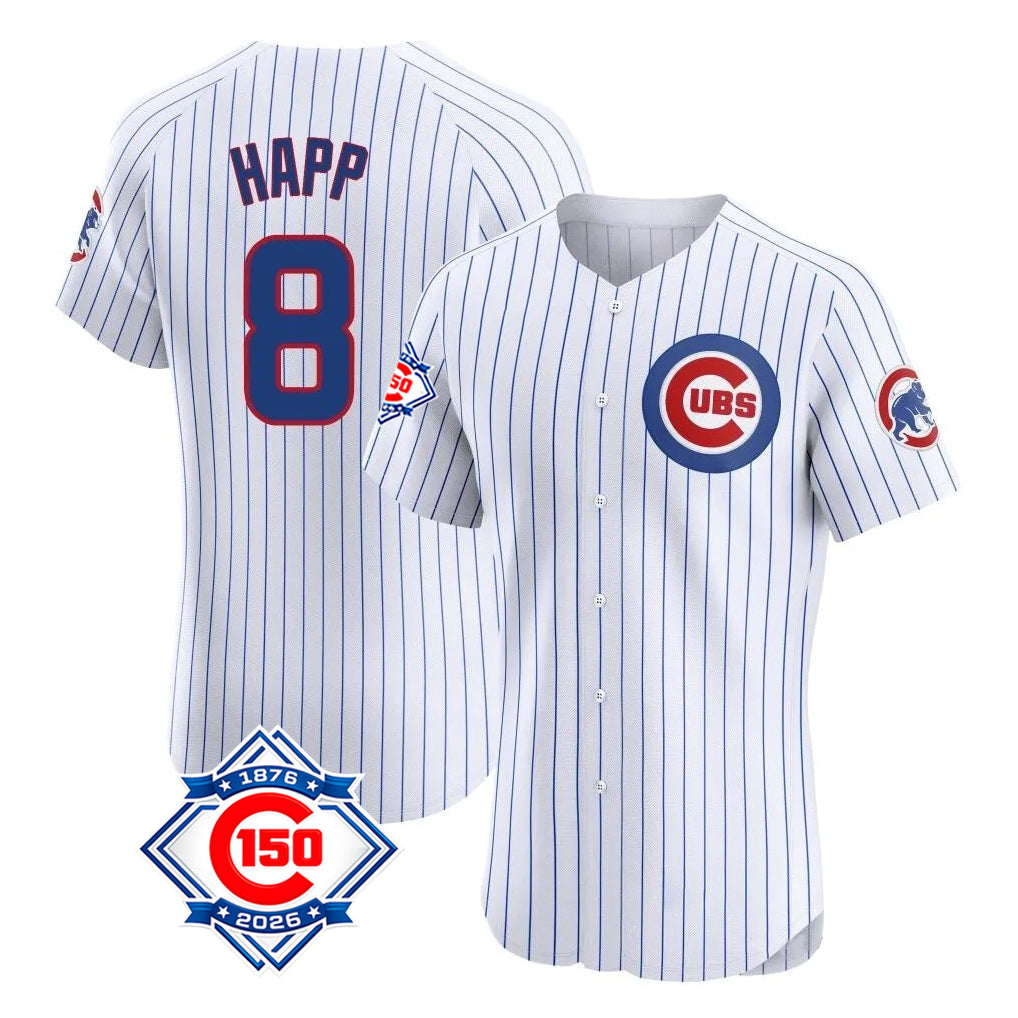 Yuxns C.Cubs #8 Ian Happ Player White 150th Anniversary Limited Elite Home Game Stitched Jerseys
