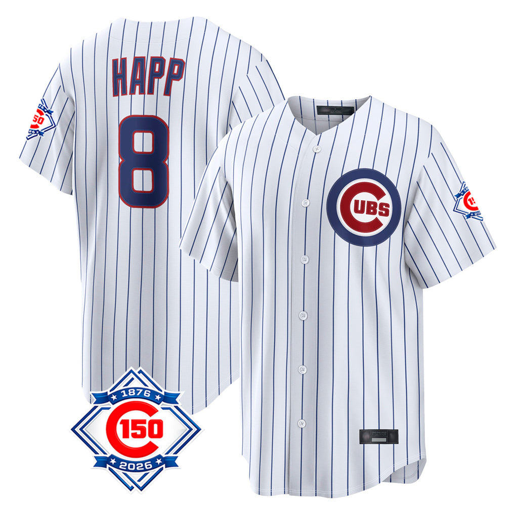 Yuxns C.Cubs #8 Ian Happ Player White 150th Anniversary Limited Home Game Stitched Jerseys