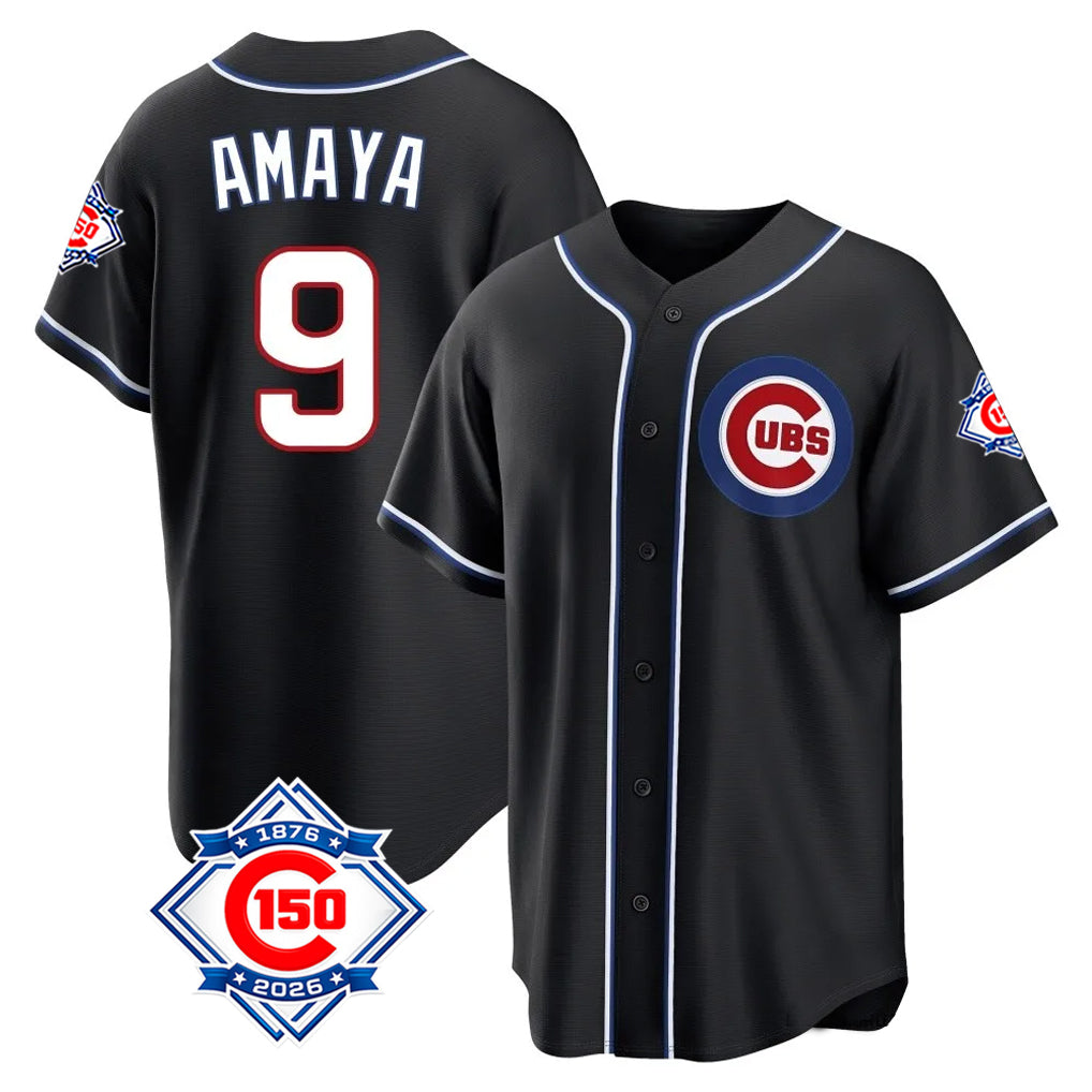 Yuxns C.Cubs #9 Miguel Amaya Player Black Fashion Out 150th Anniversary Game Stitched Jerseys