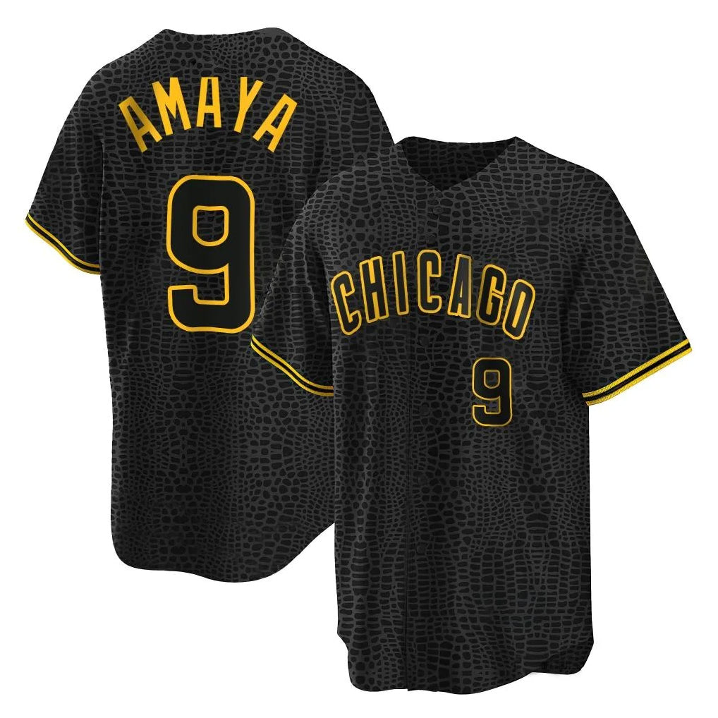 Yuxns C.Cubs #9 Miguel Amaya Player Black Snake Skin City Game Stitched Jerseys